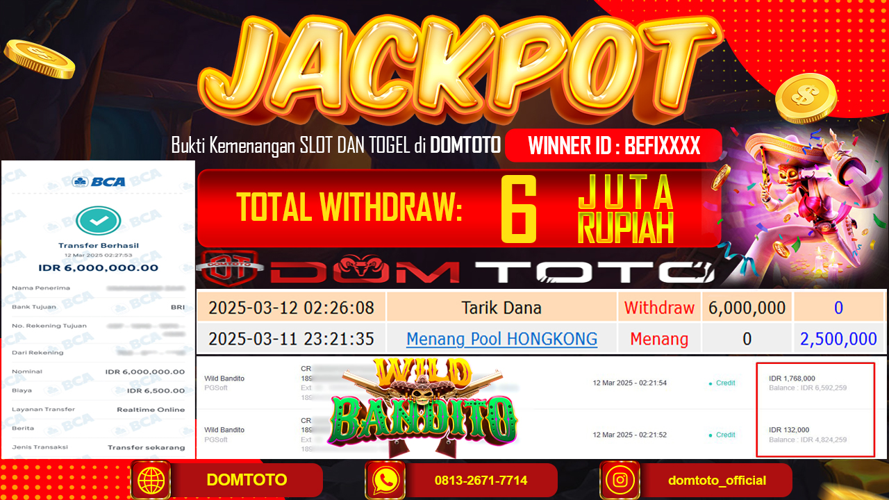 DOUBLE JACKPOT SLOT DAN TOGEL  WILD BANDITO  DAN HONGKONG 12 MARET 2025